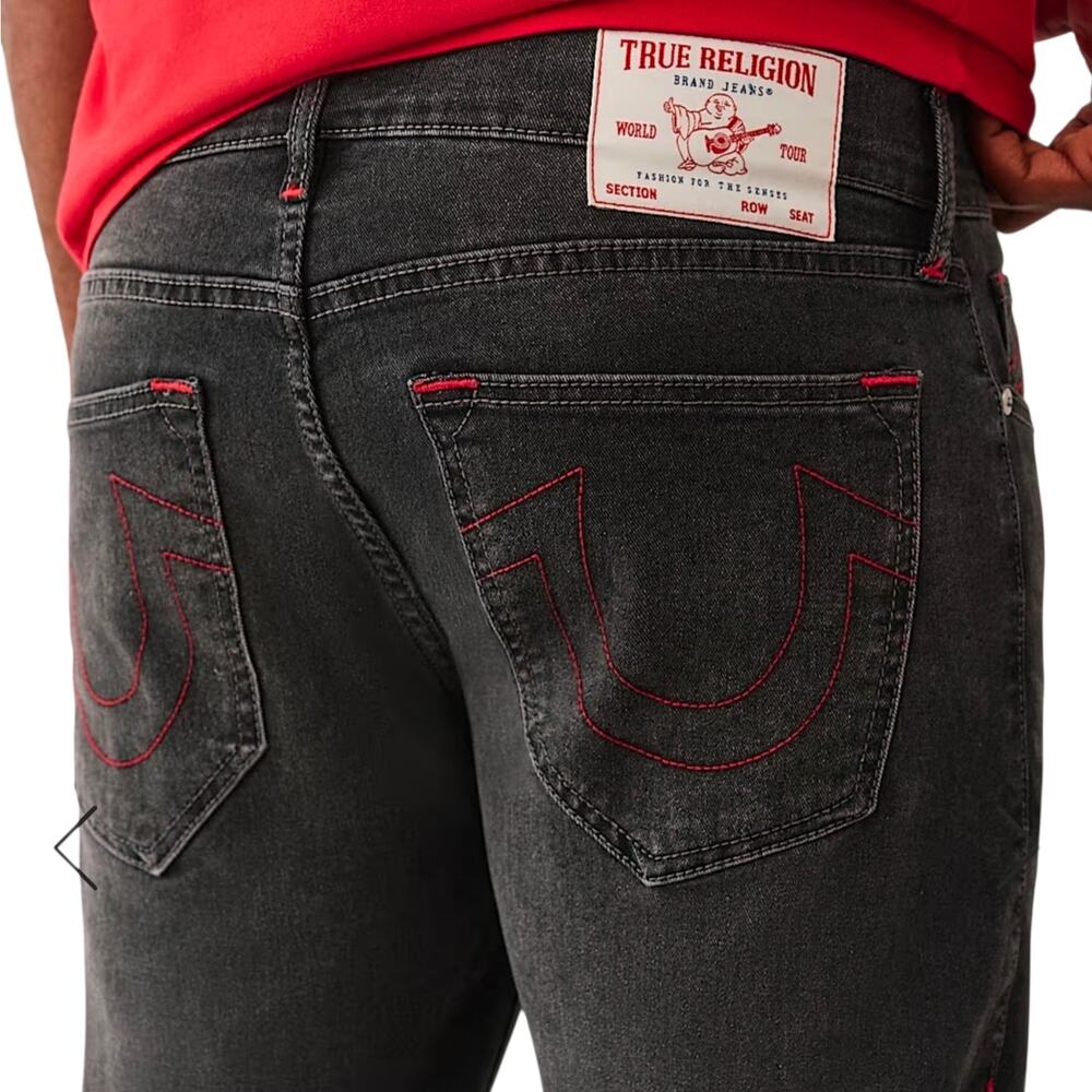 True Religion Men's Black Wash Jeans with Red Stitching